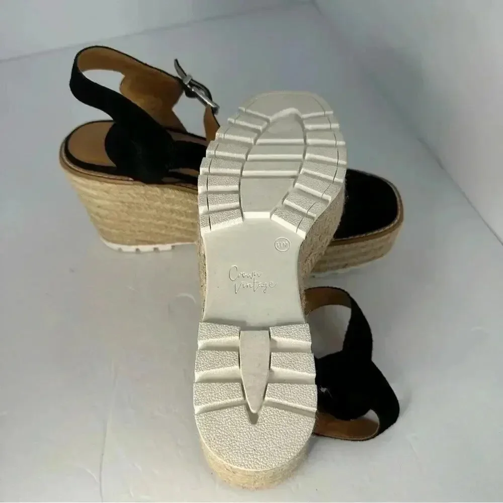 Crown Vintage Platform Espadrille Sandals Black Size11